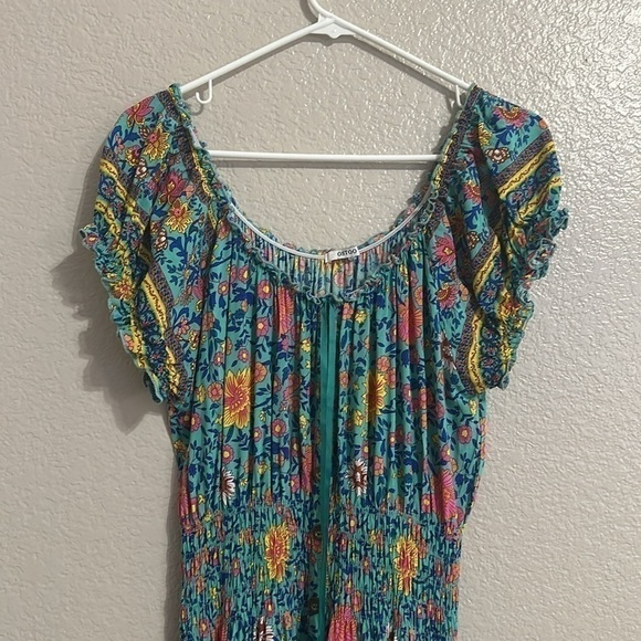 OSTOO Blue Floral Frilly Puff Sleeve Maxi Dress Size XXL - Picture 4 of 7